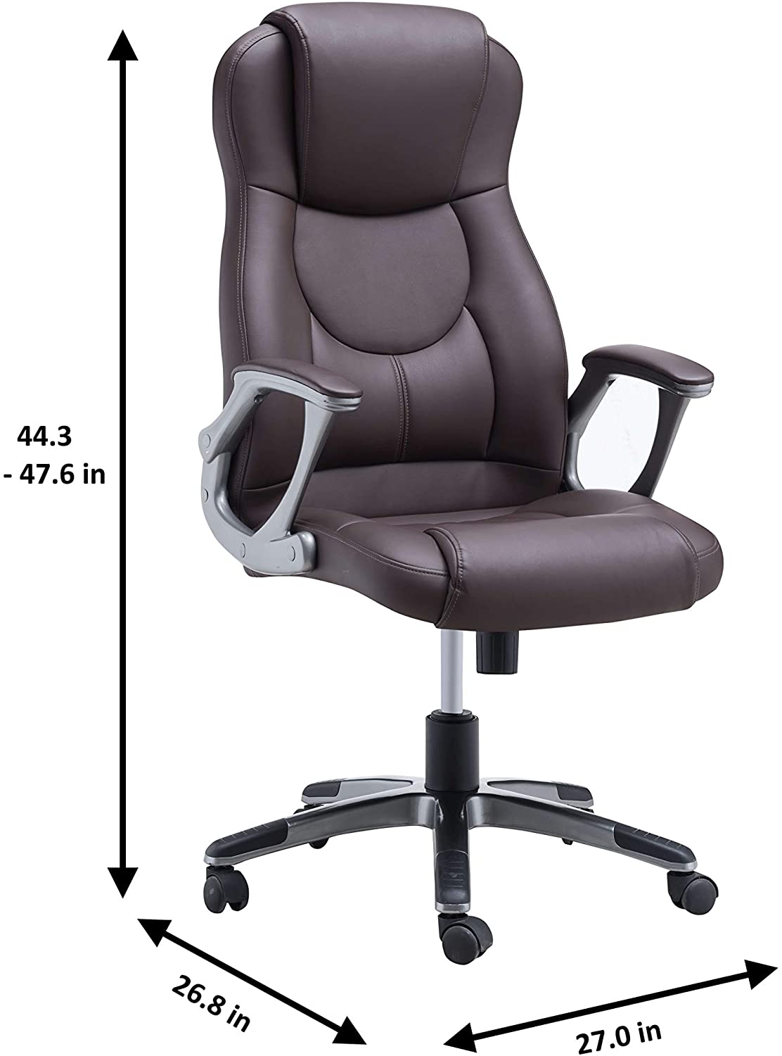 JJS High Back Swivel Executive Office Chair, Ergonomic Adjustable Home Computer Padded Leather Desk Chair with Wheels and arms Rest Back Lumbar Support, Coffee