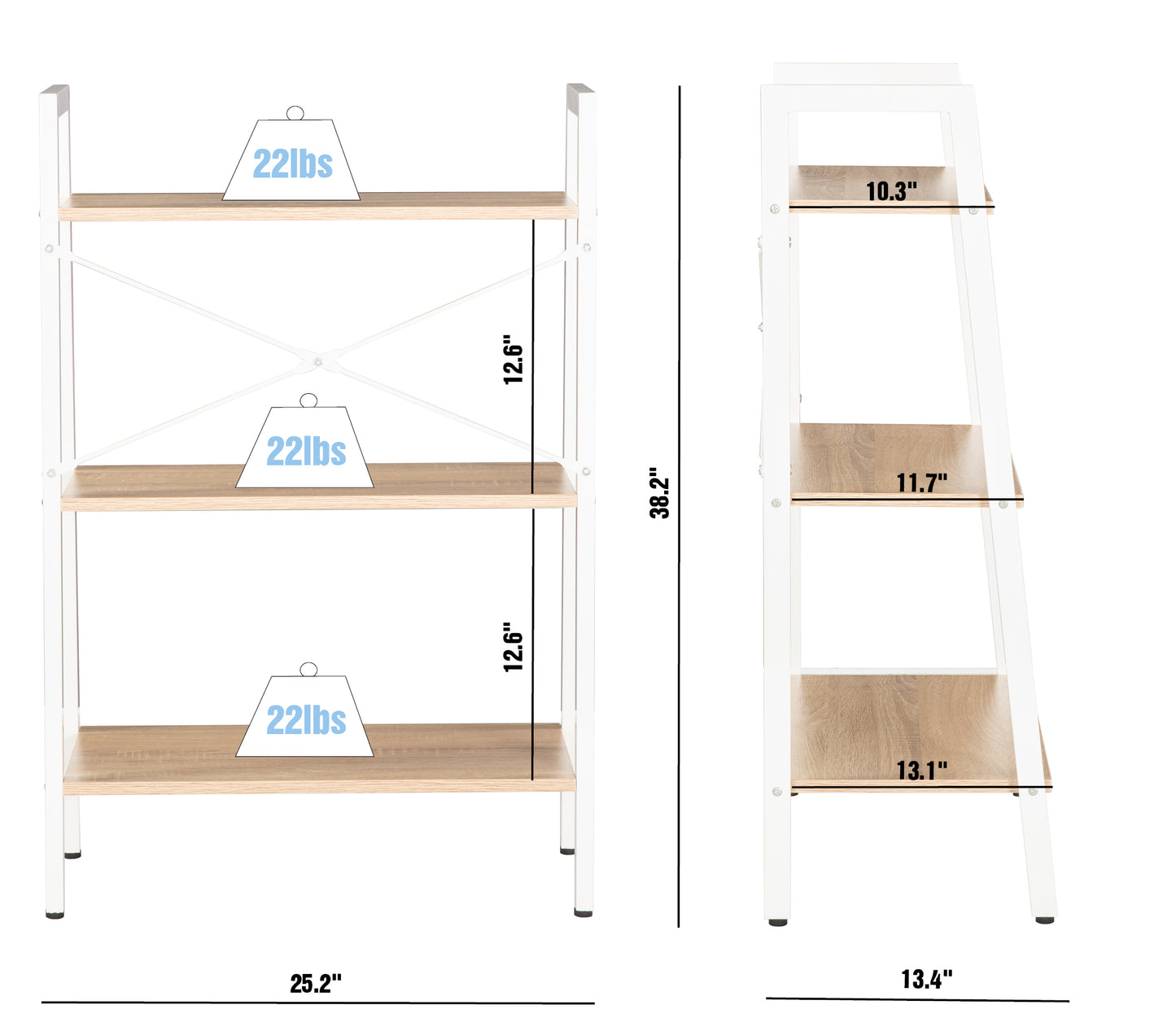 JJS Industrial 3-Tier Bookshelf