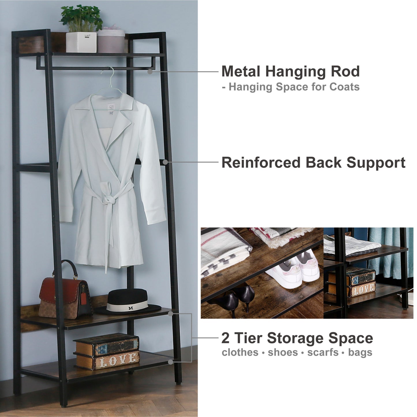 JJ's Entryway Coat Rack, Rustic Brown