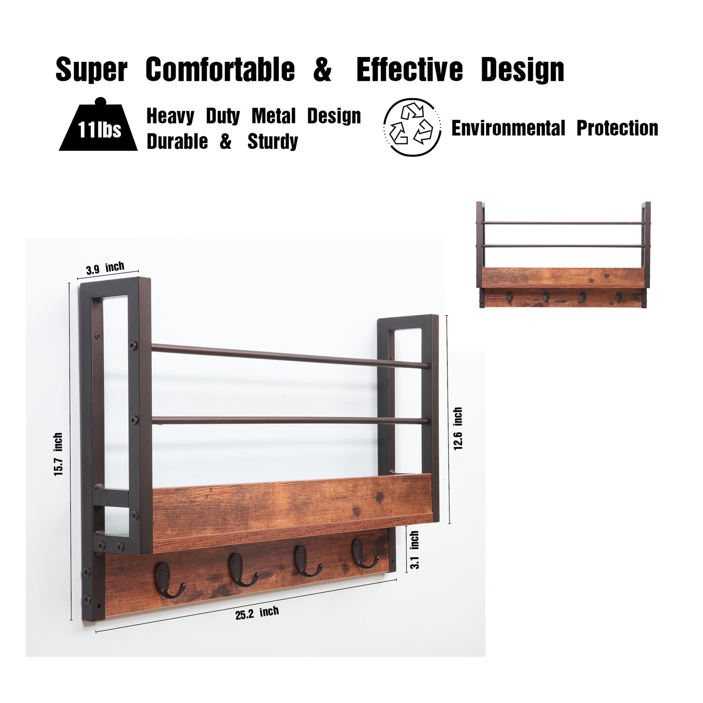 JJS Floating Book Shelf Coat Rack, Set of 1