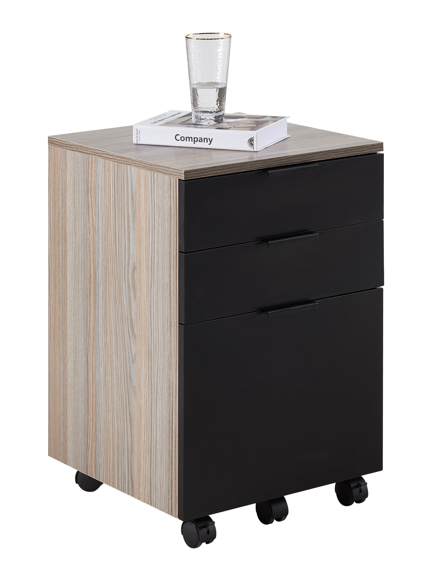 JJS 3 Drawer Rolling Wood File Cabinet with Locking Wheels