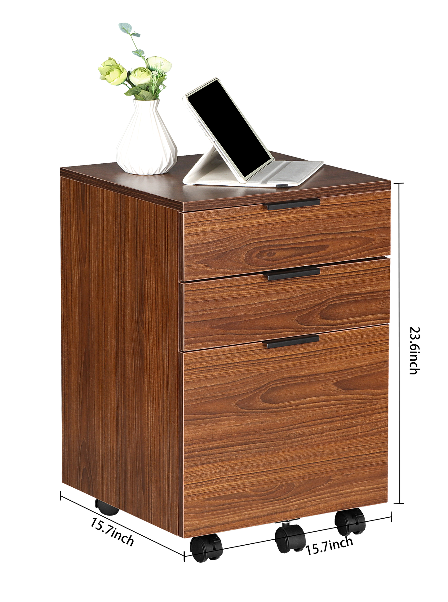 JJS 3 Drawer Rolling Wood File Cabinet with Locking Wheels