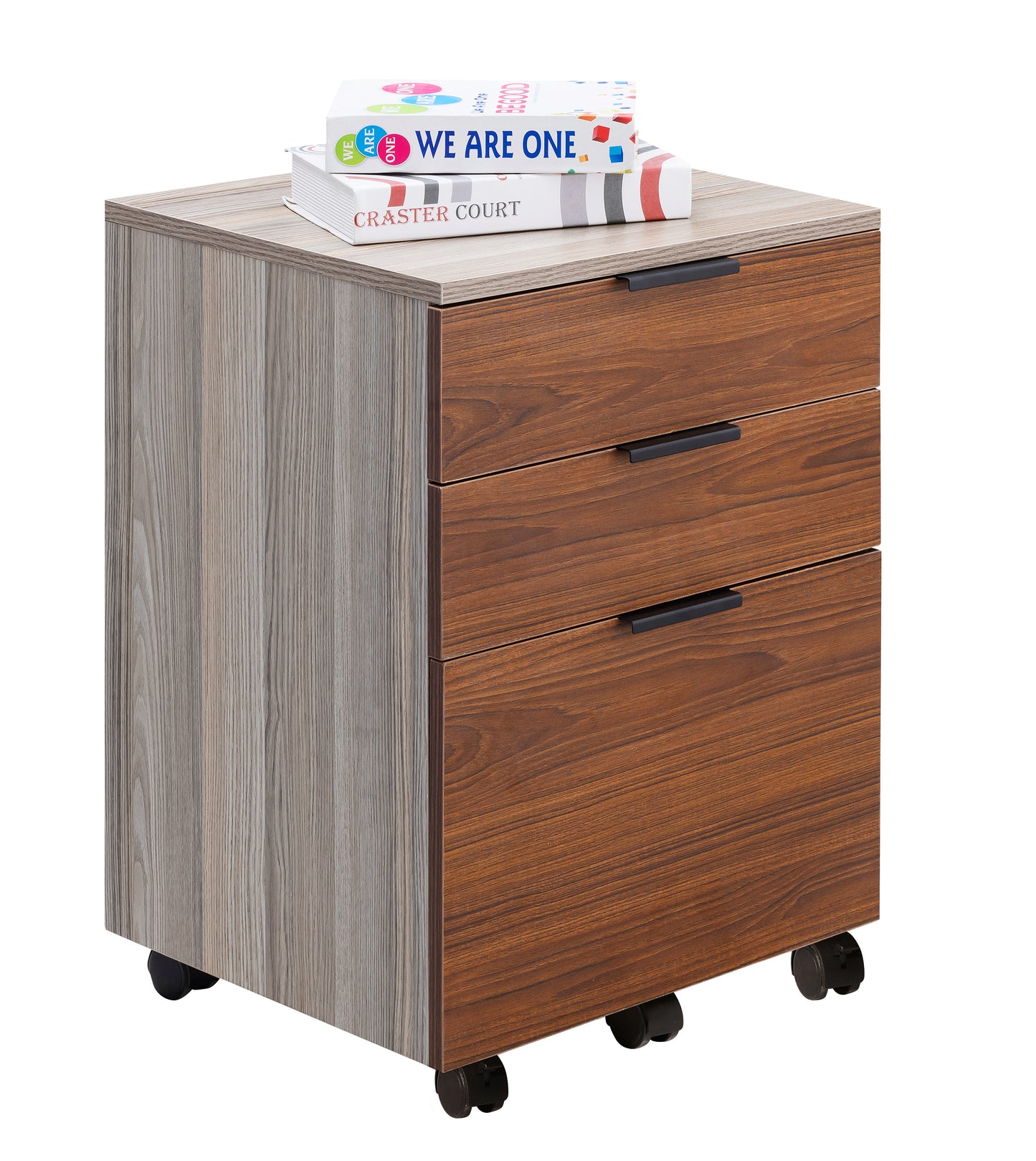 JJS 3 Drawer Rolling Wood File Cabinet with Locking Wheels