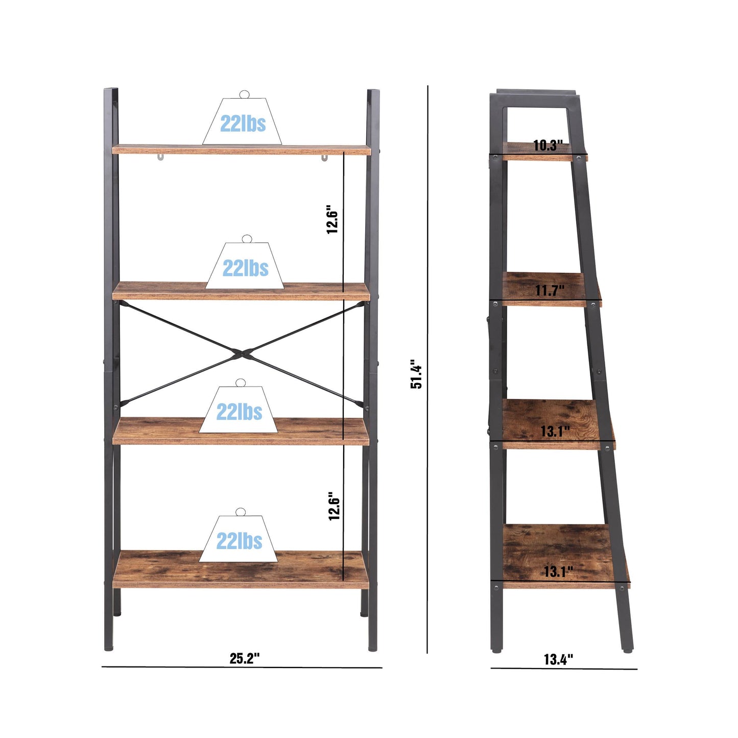 JJS Industrial 3-Tier Bookshelf