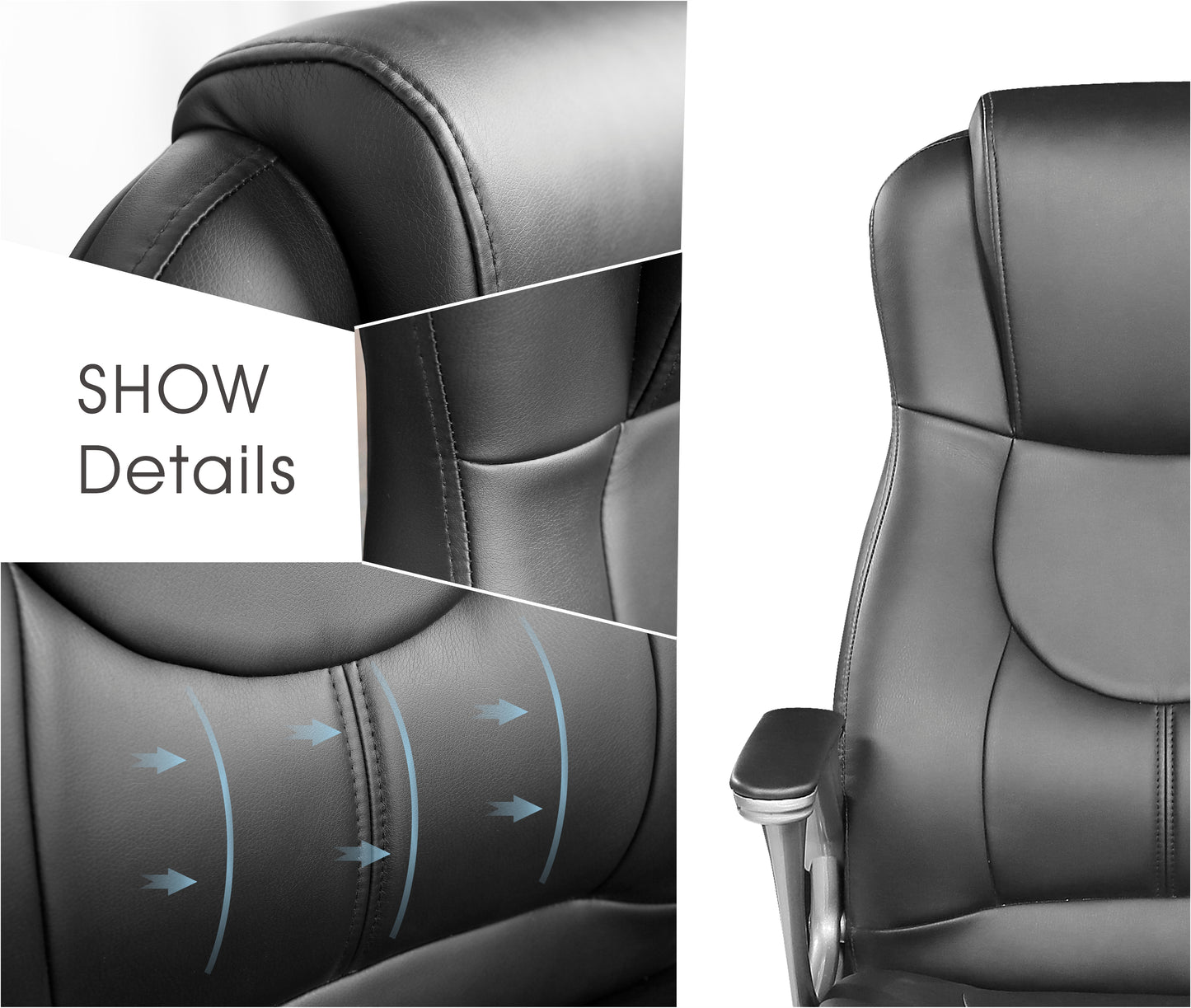 JJS High Back Swivel Executive Office Chair, Black