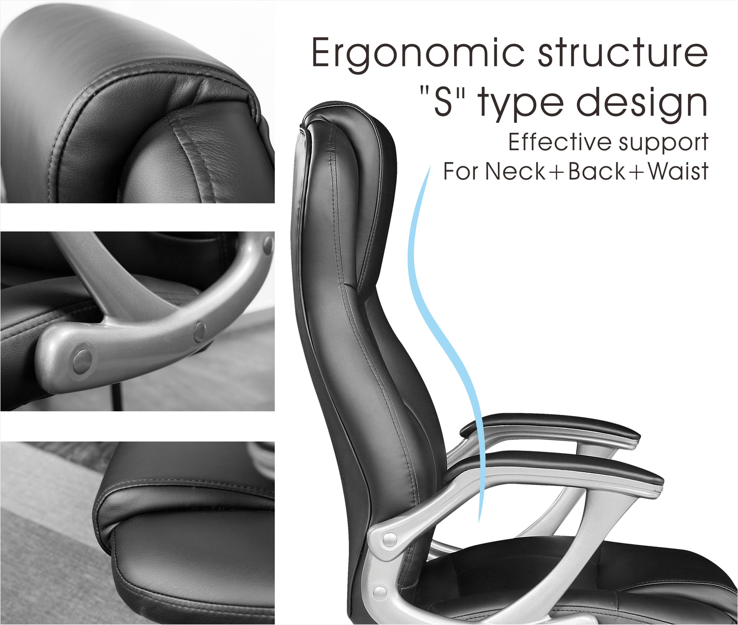 JJS High Back Swivel Executive Office Chair, Black