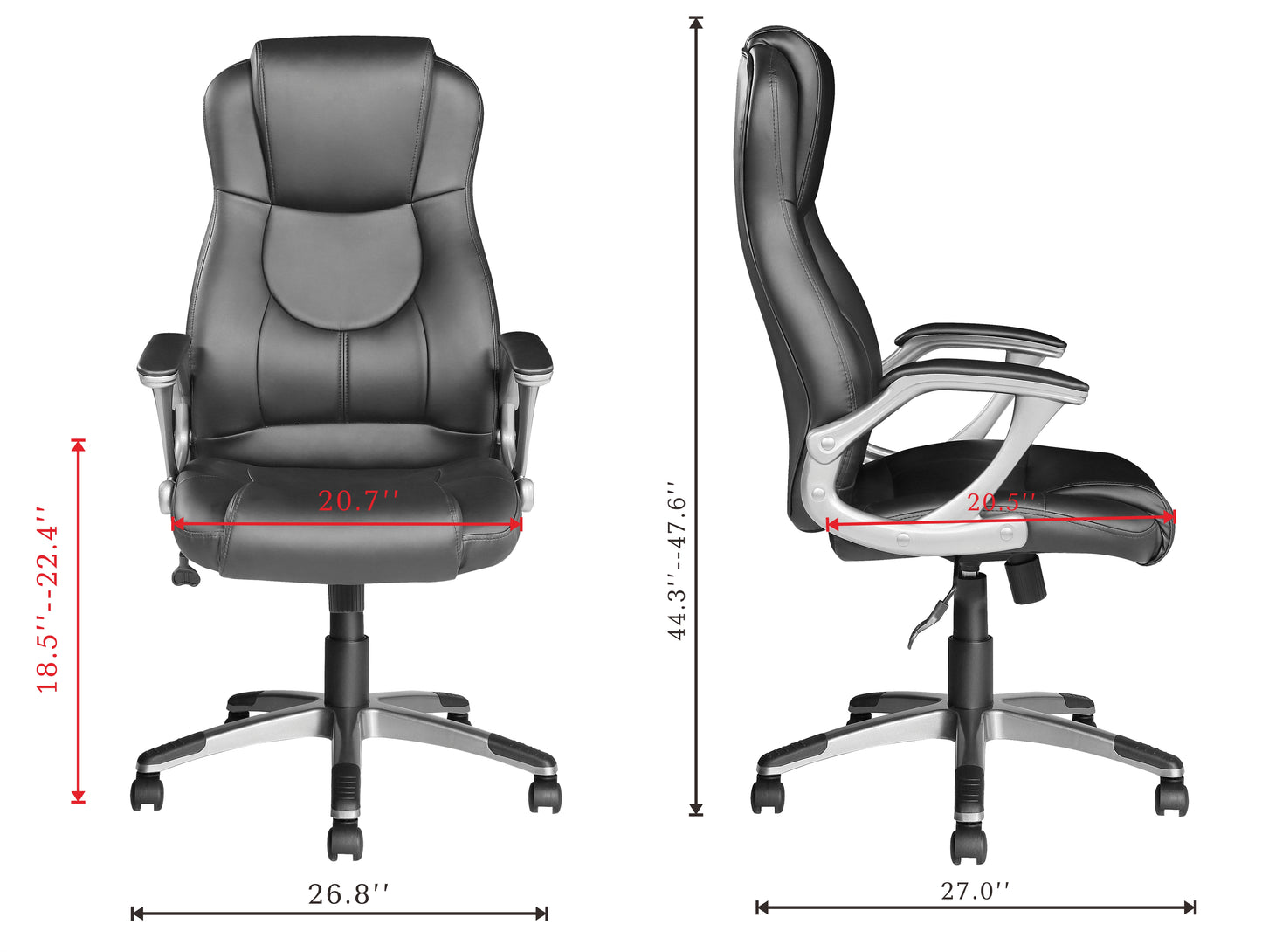 JJS High Back Swivel Executive Office Chair, Black