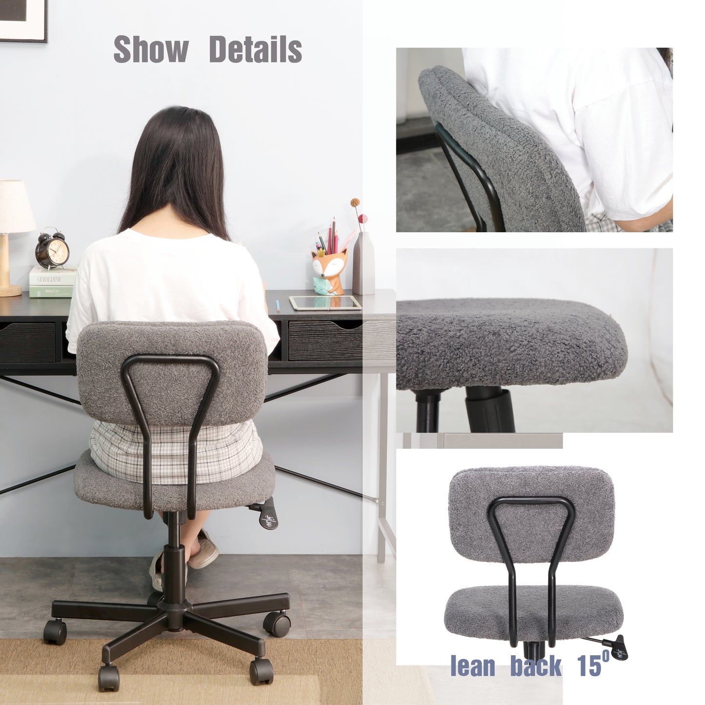 JJS Low Back Velvet Office Computer Chair with Armrest, Blue