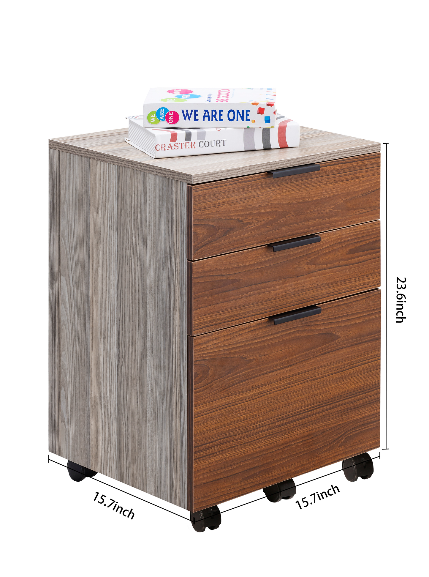 JJS 3 Drawer Rolling Wood File Cabinet with Locking Wheels