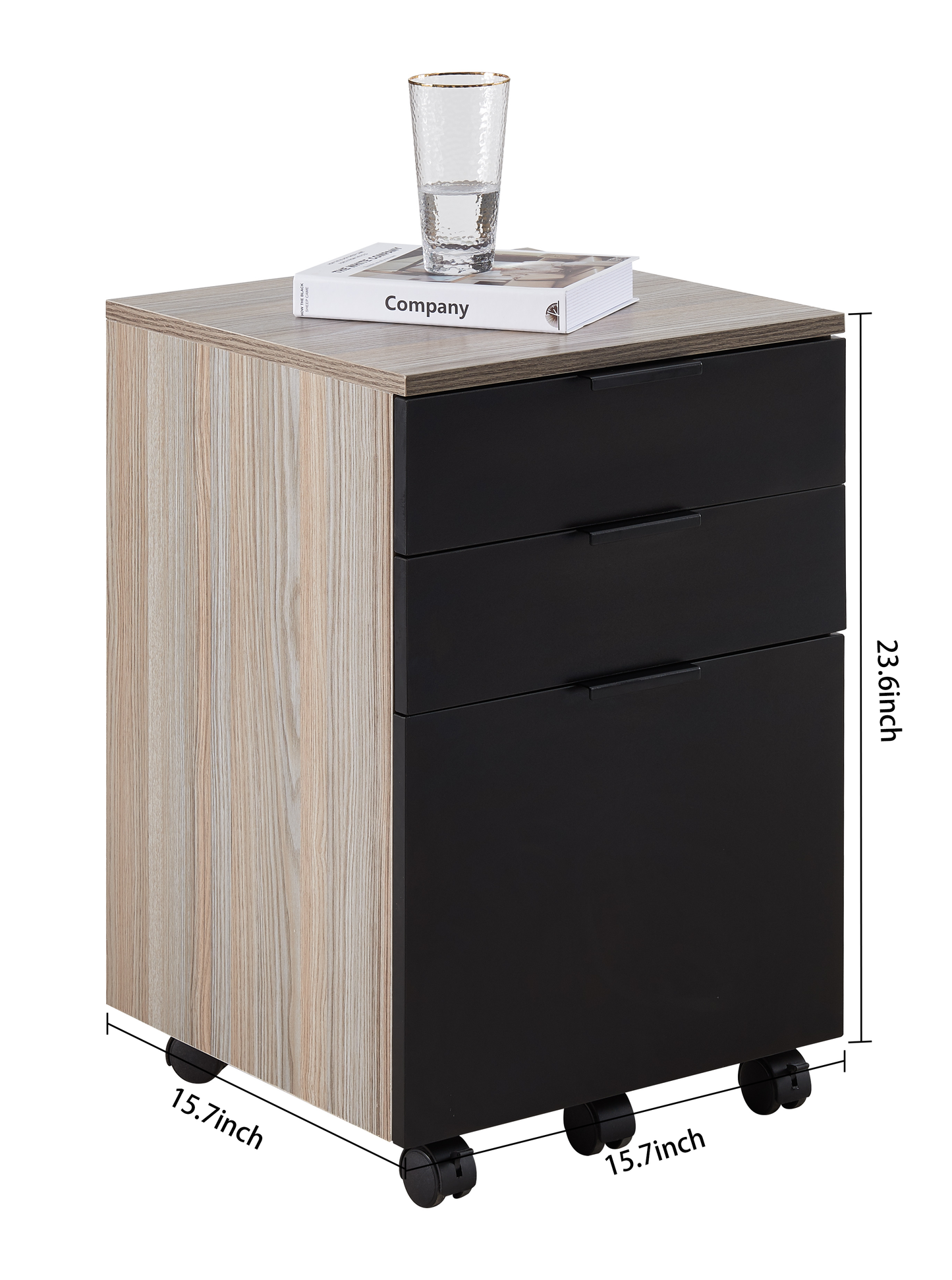 JJS 3 Drawer Rolling Wood File Cabinet with Locking Wheels