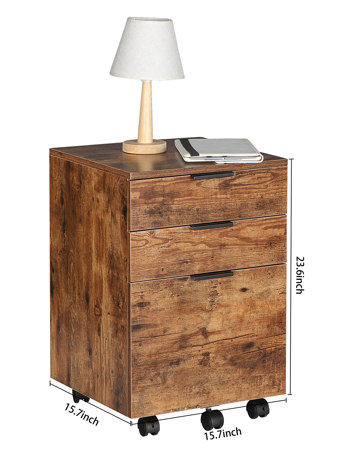 JJS 3 Drawer Rolling Wood File Cabinet with Locking Wheels