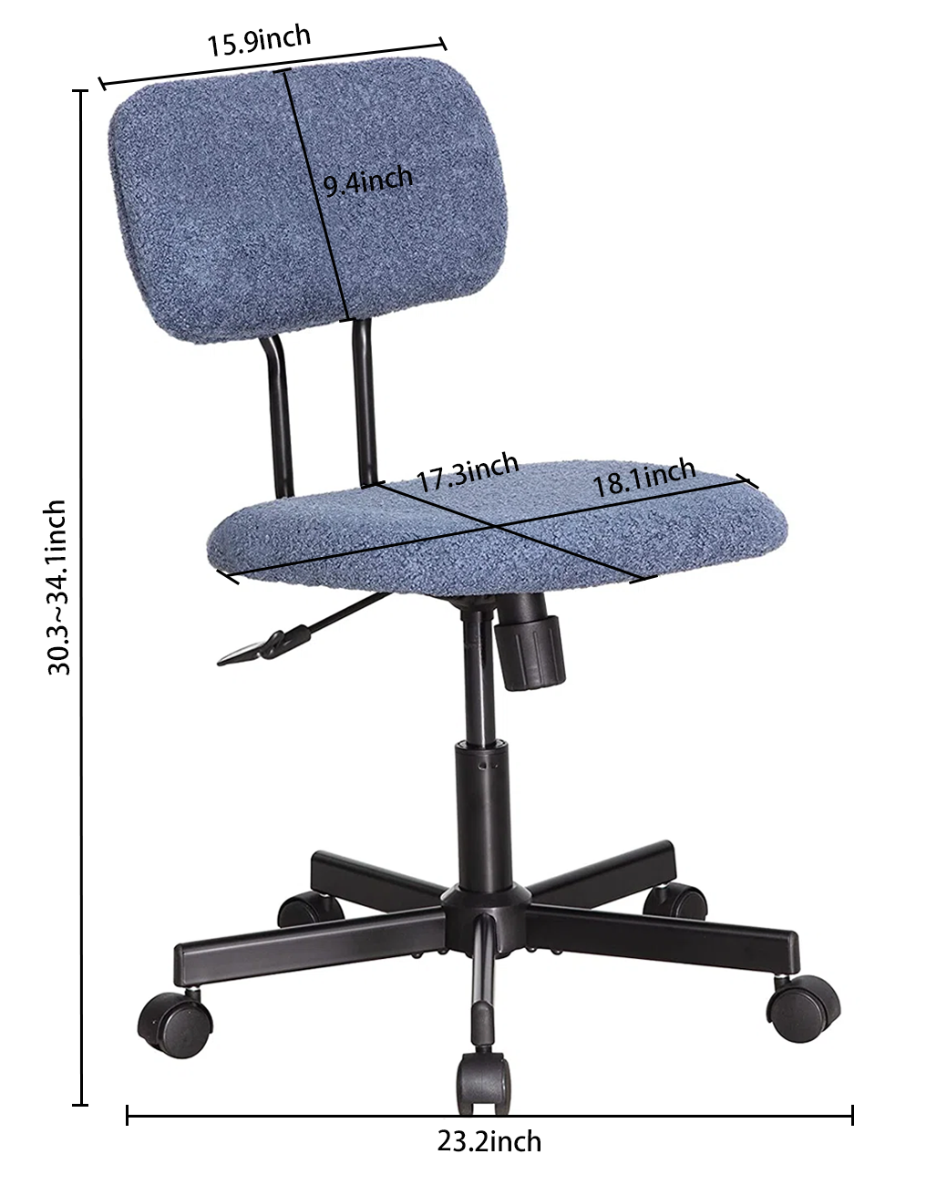 JJS Low Back Velvet Office Computer Chair with Armrest, Blue