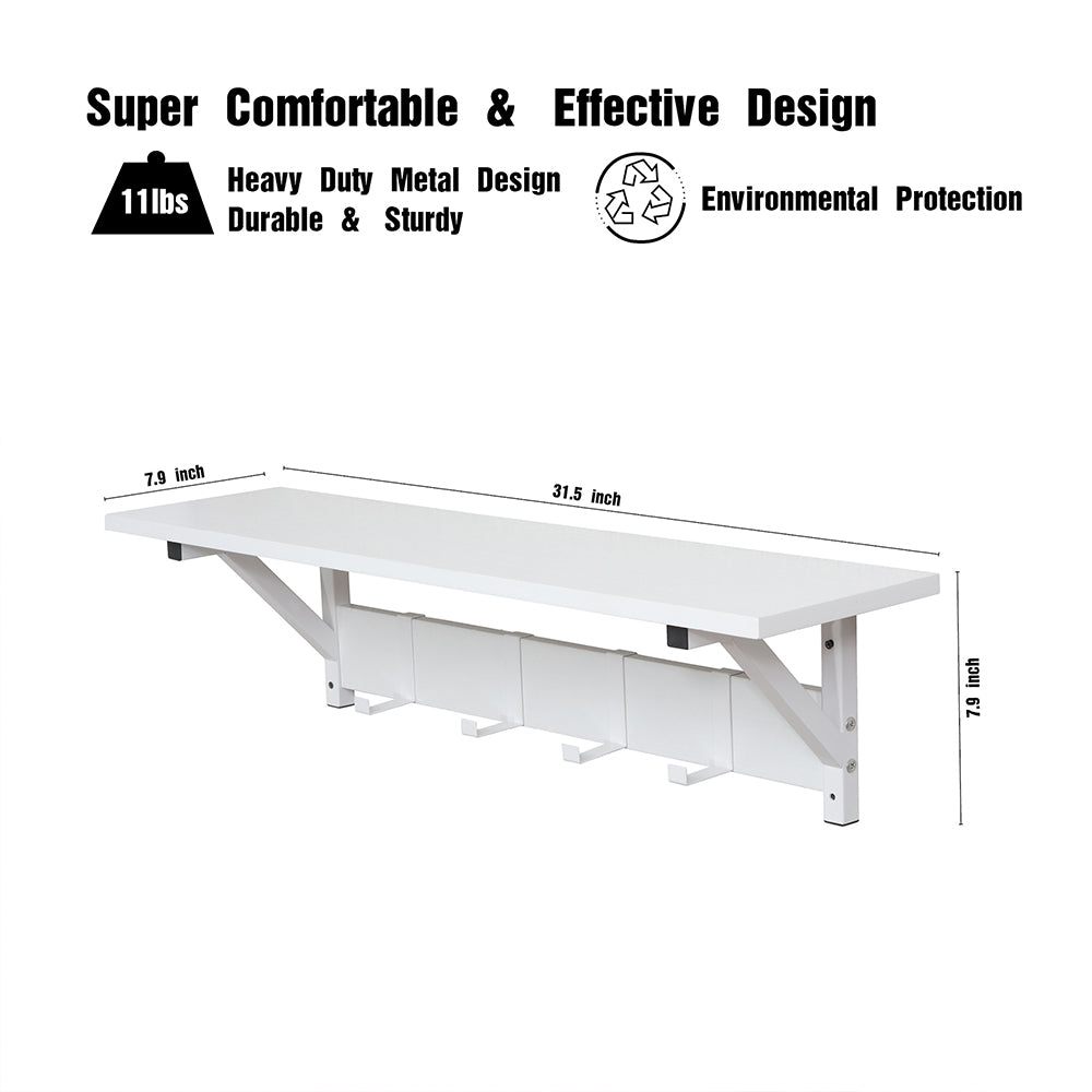 JJS Floating Shelf Coat Rack, White, Set of 1