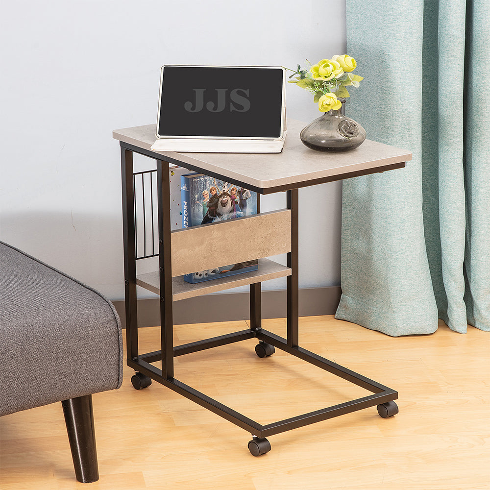 JJS Side End C Table with Magazine Holder for Sofa, Smoky Grey