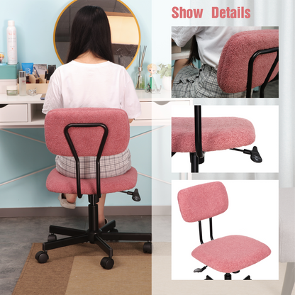 JJS Low Back Velvet Office Computer Chair with Armrest, Blue