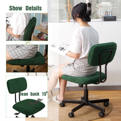 JJS Low Back Velvet Office Computer Chair with Armrest, Blue