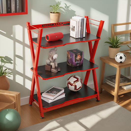 JJS 3-Tier Gaming Console Storage Shelf, Red