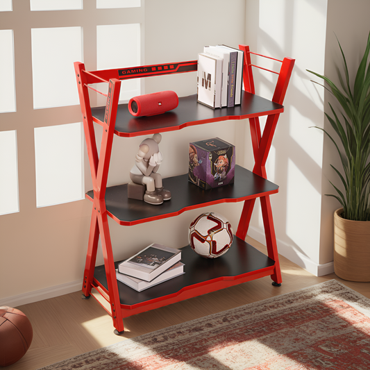 JJS 3-Tier Gaming Console Storage Shelf, Red