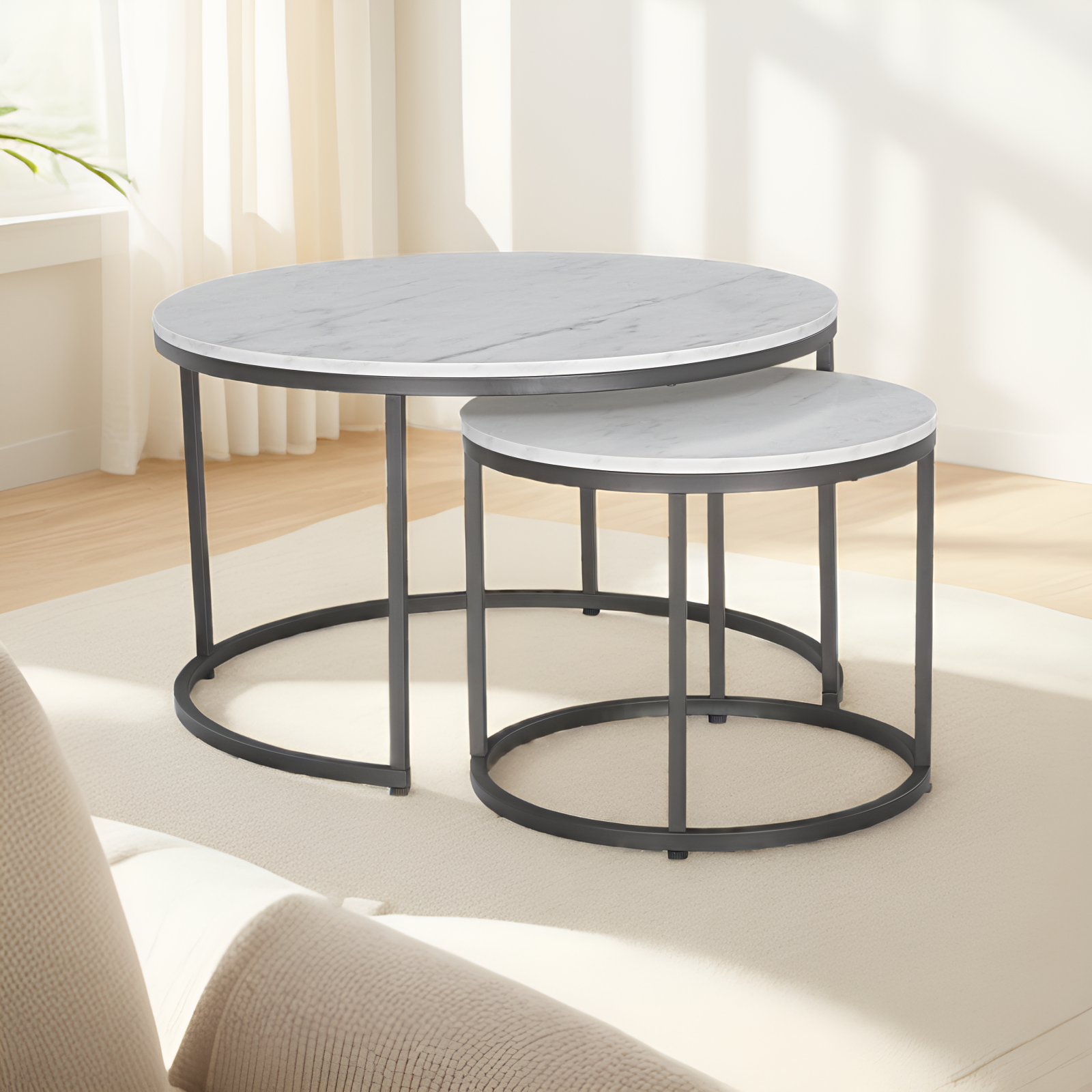 JJS Modern Round Nesting Coffee Table Set of 2