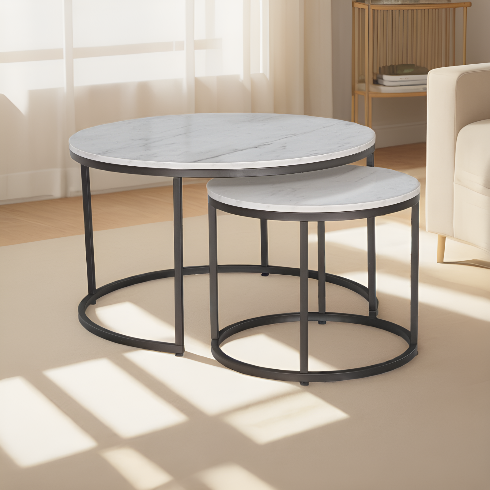 JJS Modern Round Nesting Coffee Table Set of 2