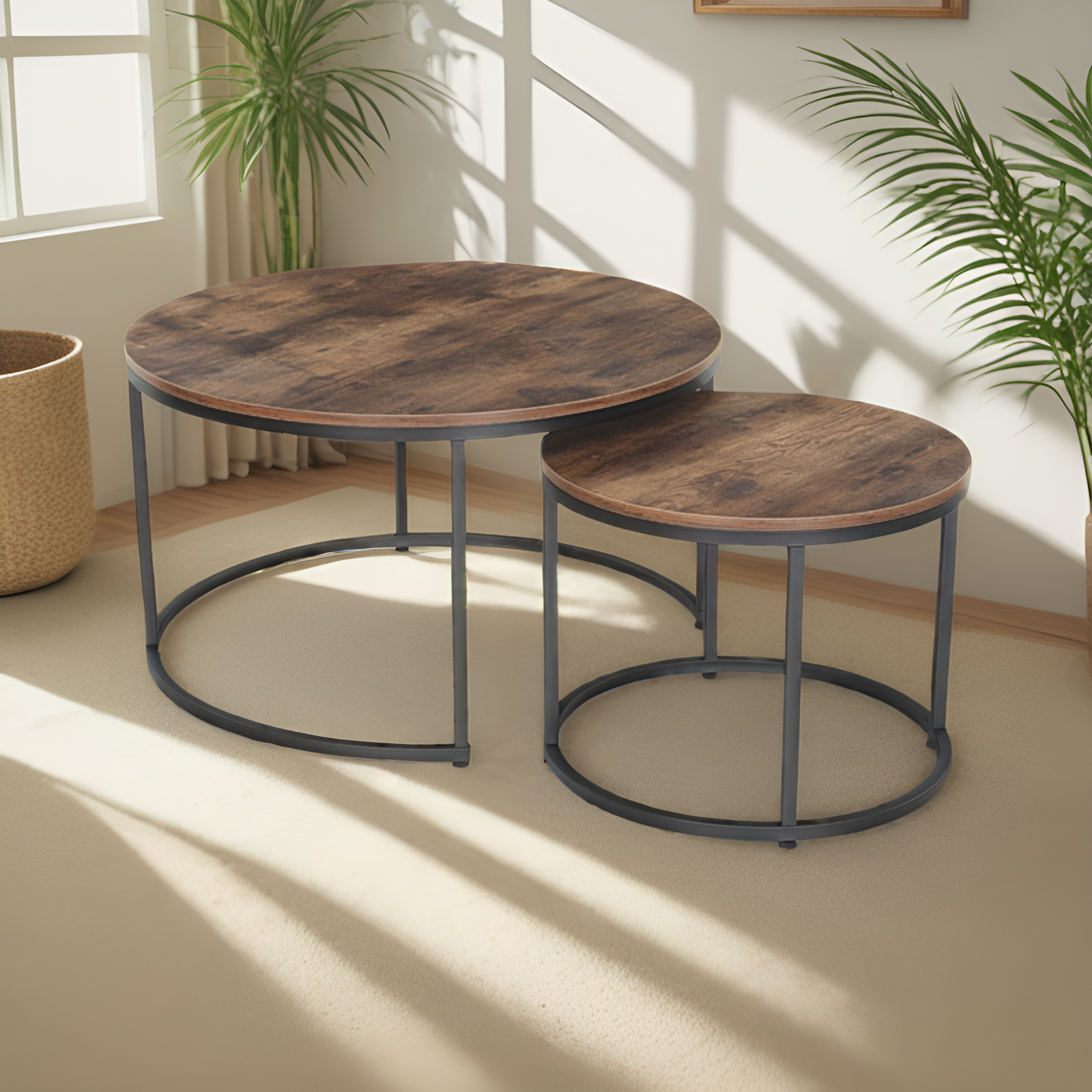 JJS Modern Round Nesting Coffee Table Set of 2