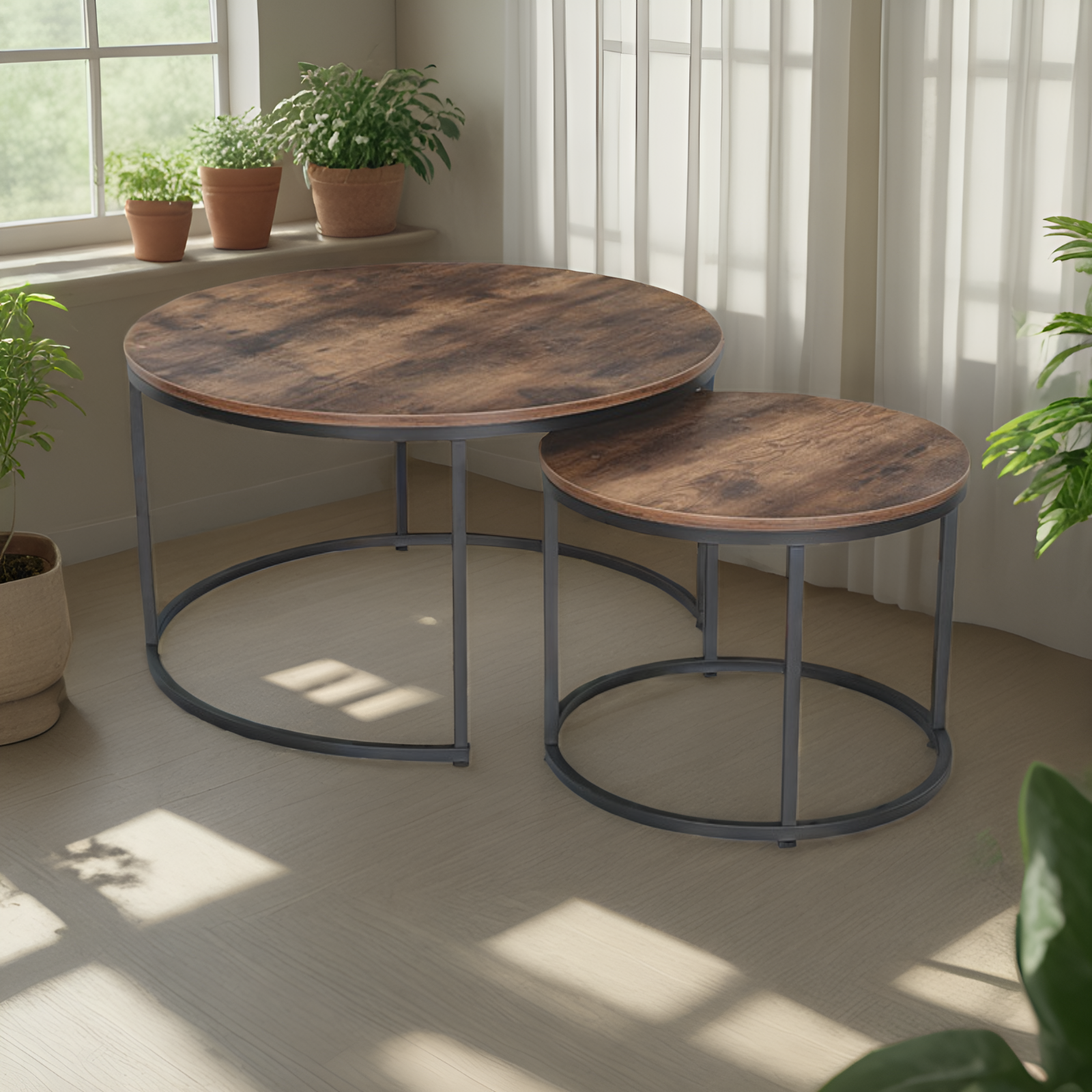 JJS Modern Round Nesting Coffee Table Set of 2