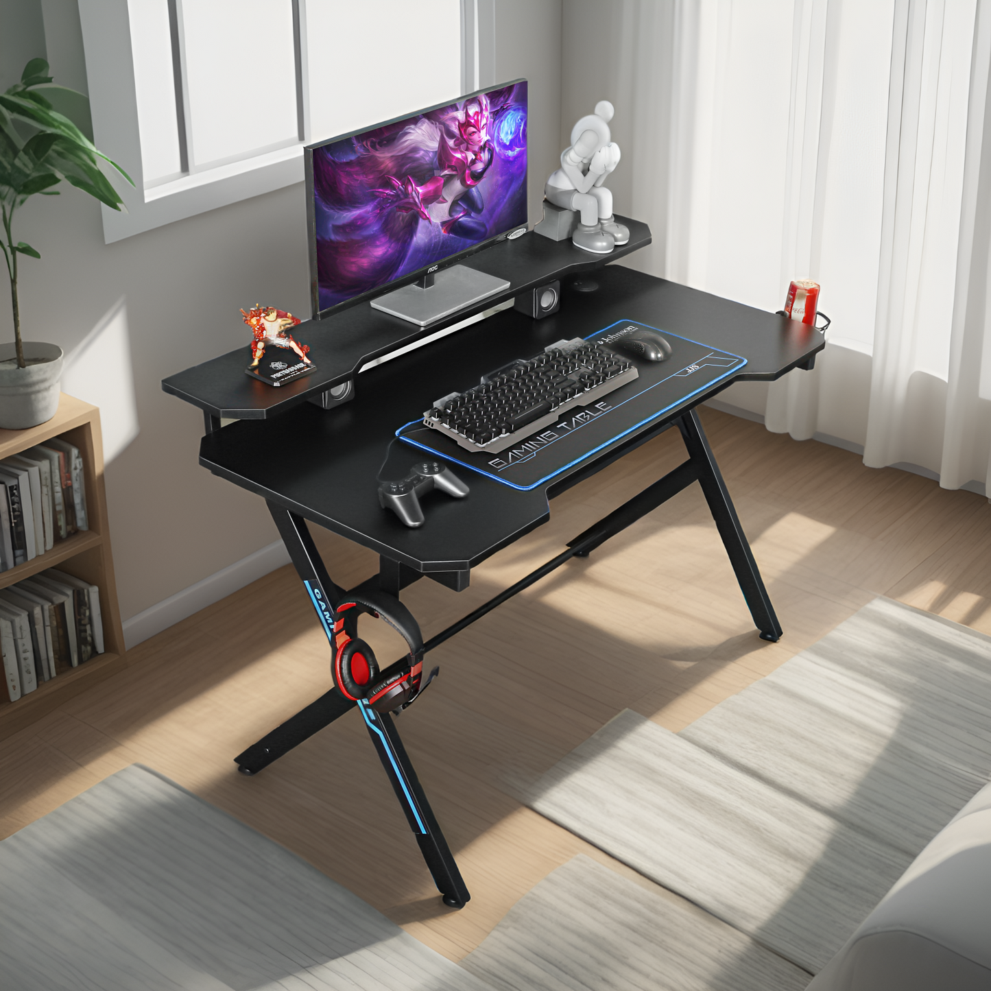 JJS 48" Home Office Gaming Computer Desk with Removable Monitor Stand