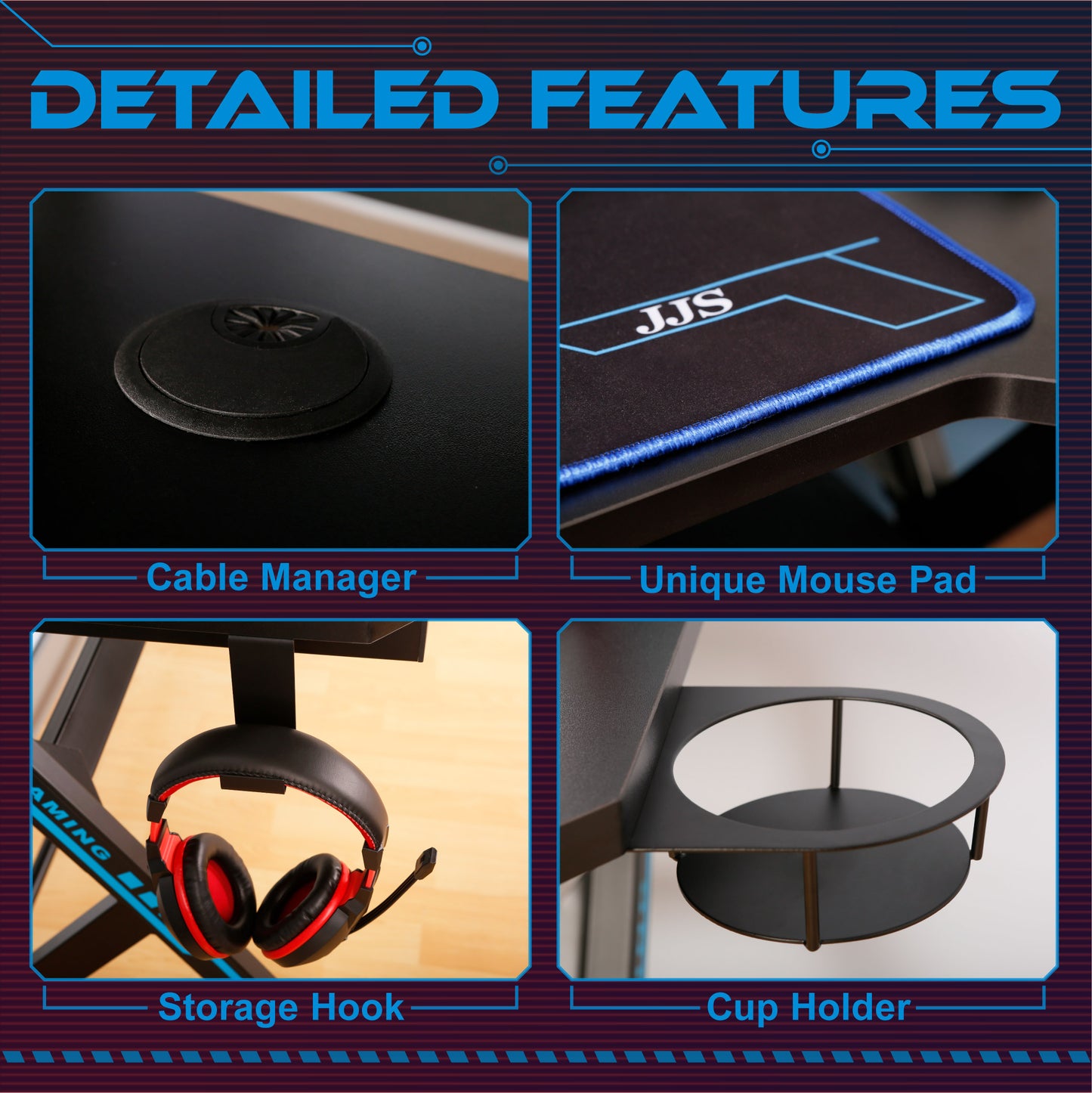 JJS 48" Home Office Gaming Computer Desk with Removable Monitor Stand