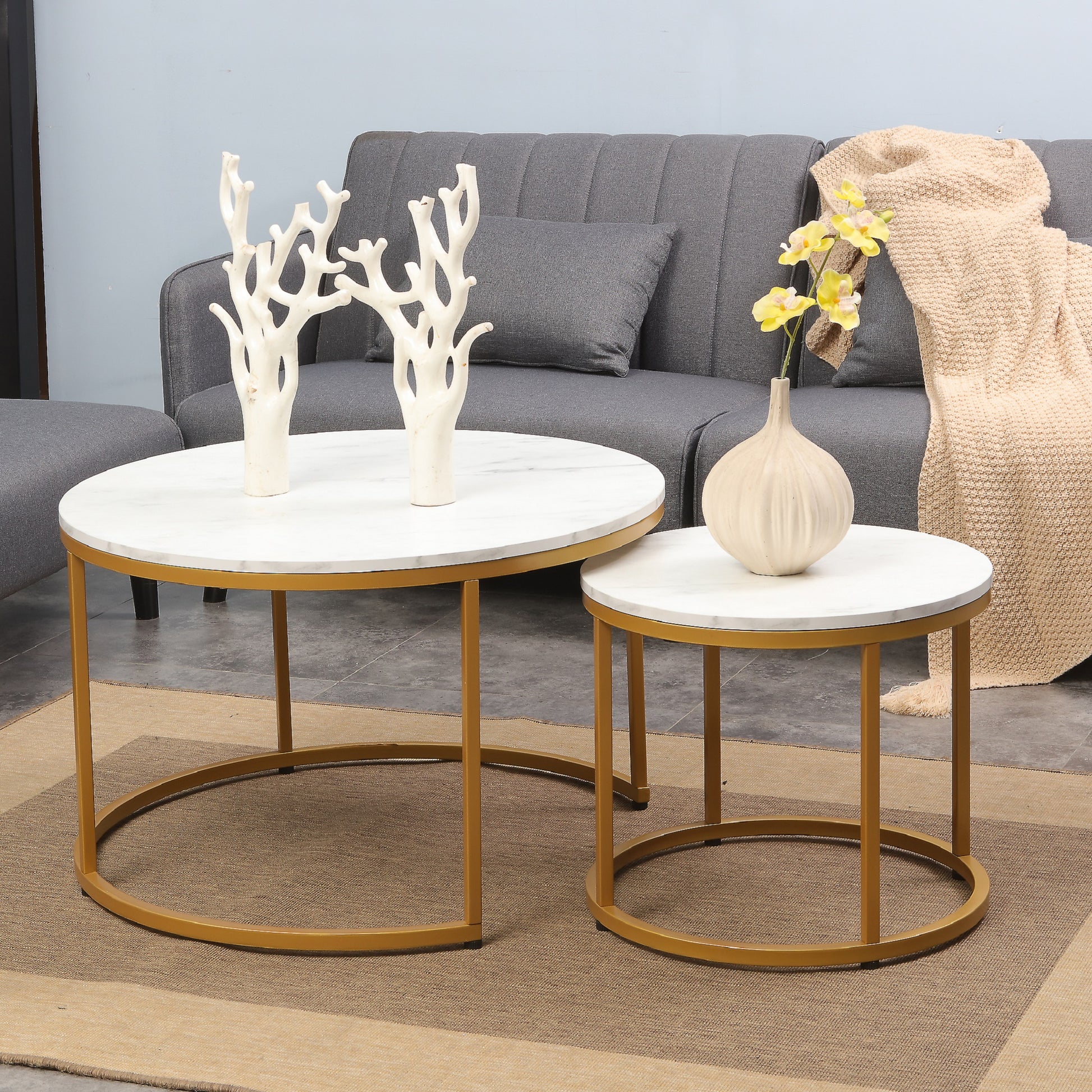 JJS Modern Round Nesting Coffee Table Set of 2