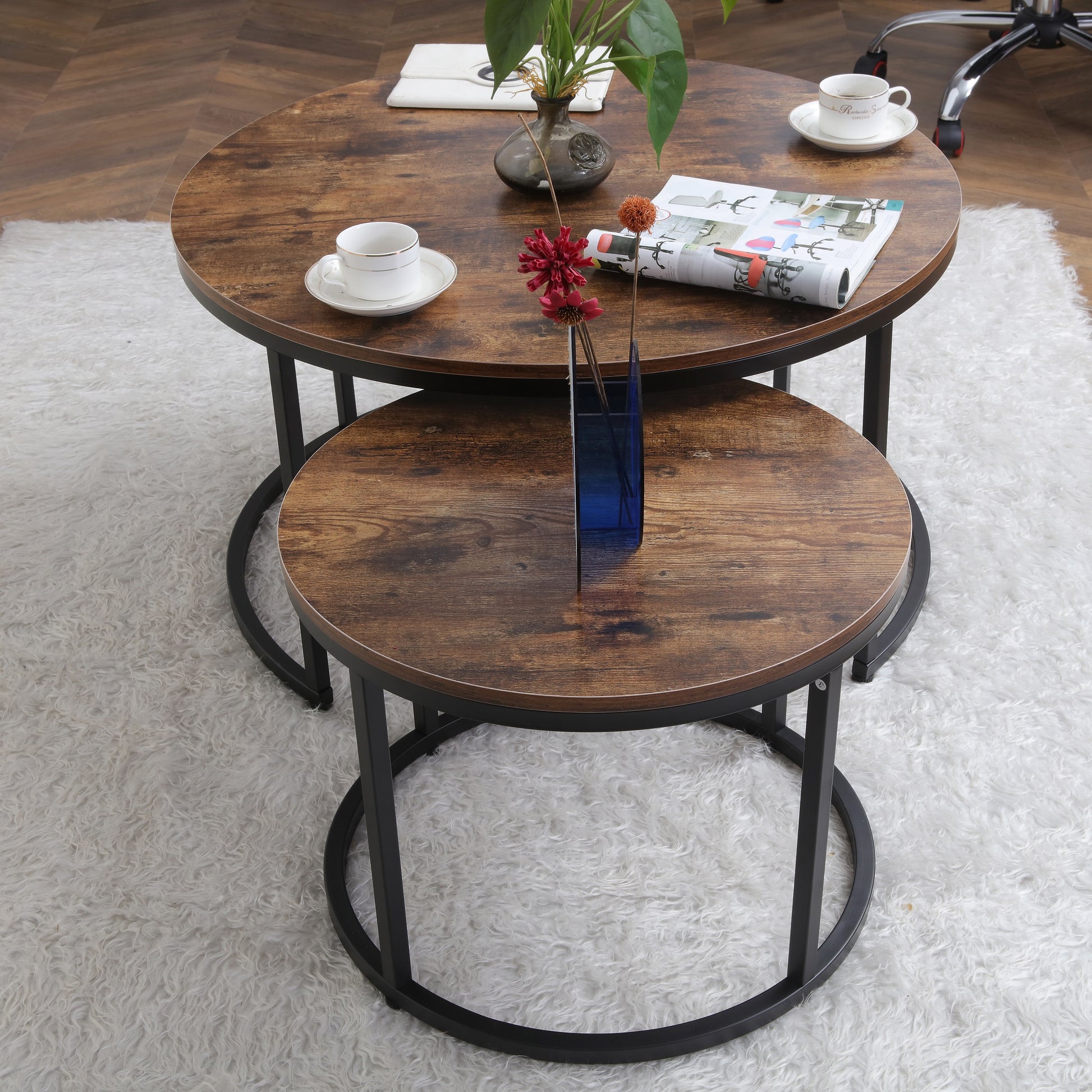 JJS Modern Round Nesting Coffee Table Set of 2
