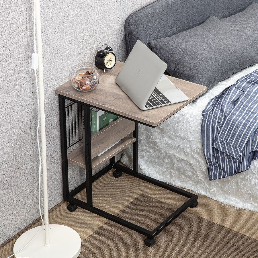 JJS Side End C Table with Magazine Holder for Sofa, Smoky Grey