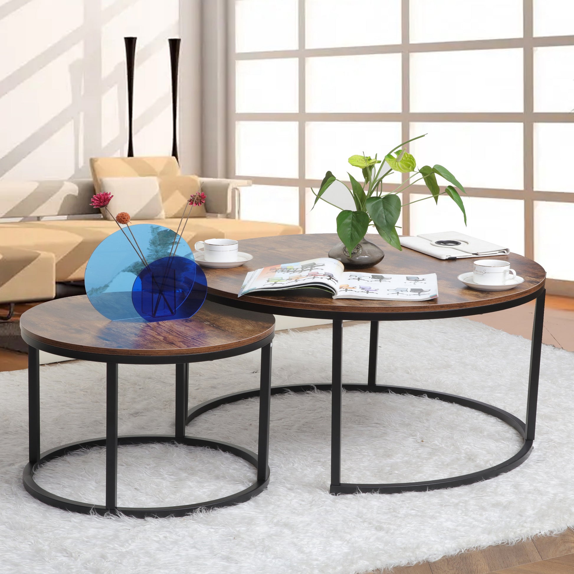 JJS Modern Round Nesting Coffee Table Set of 2