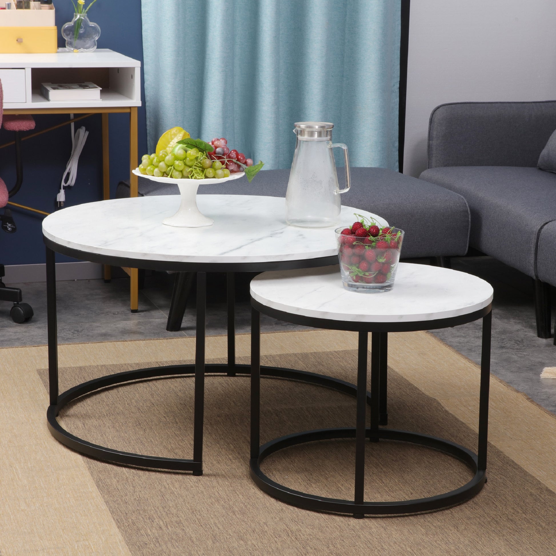 JJS Modern Round Nesting Coffee Table Set of 2