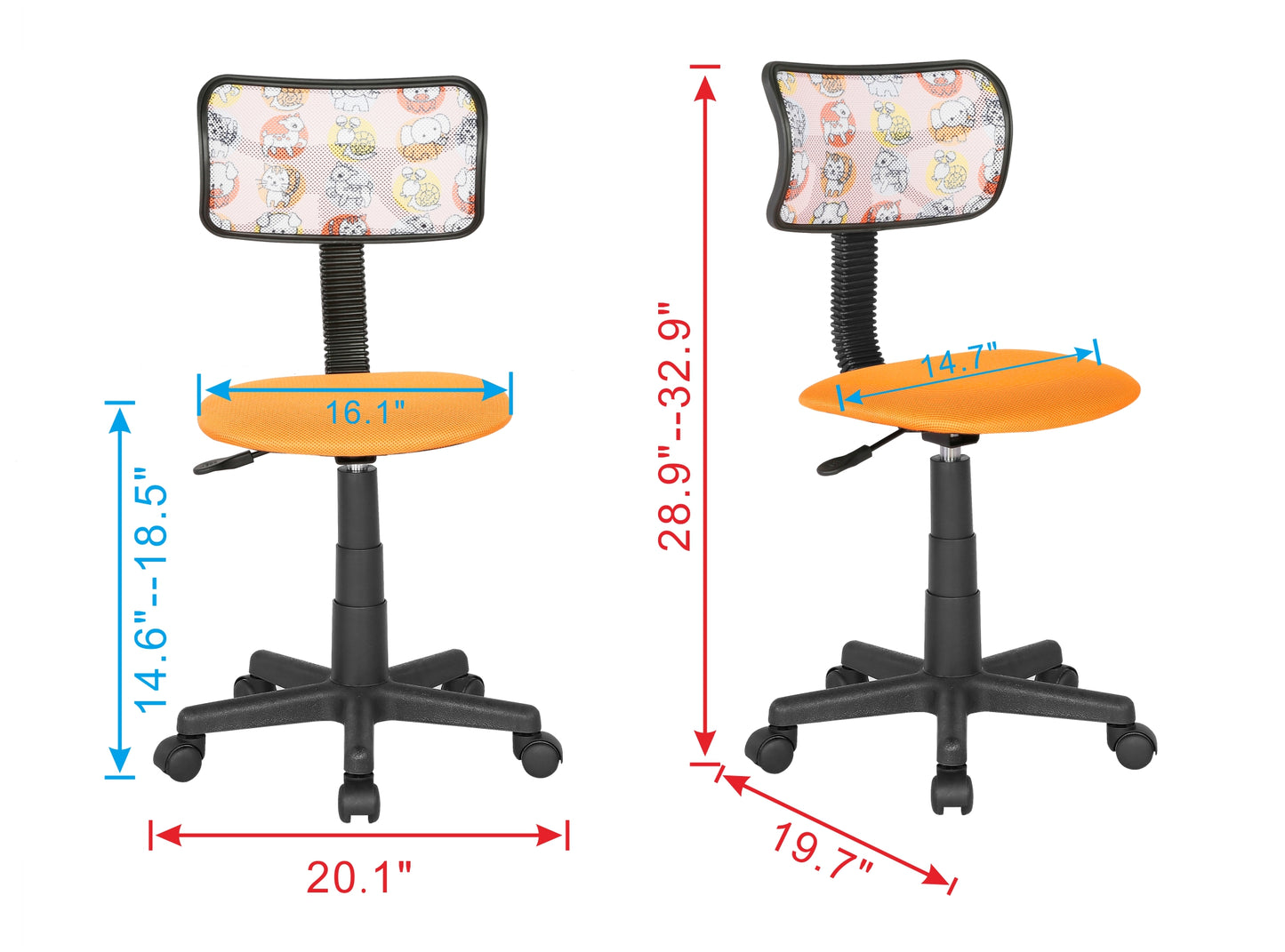 JJS Kids Mesh Rolling Desk Chair, Animal