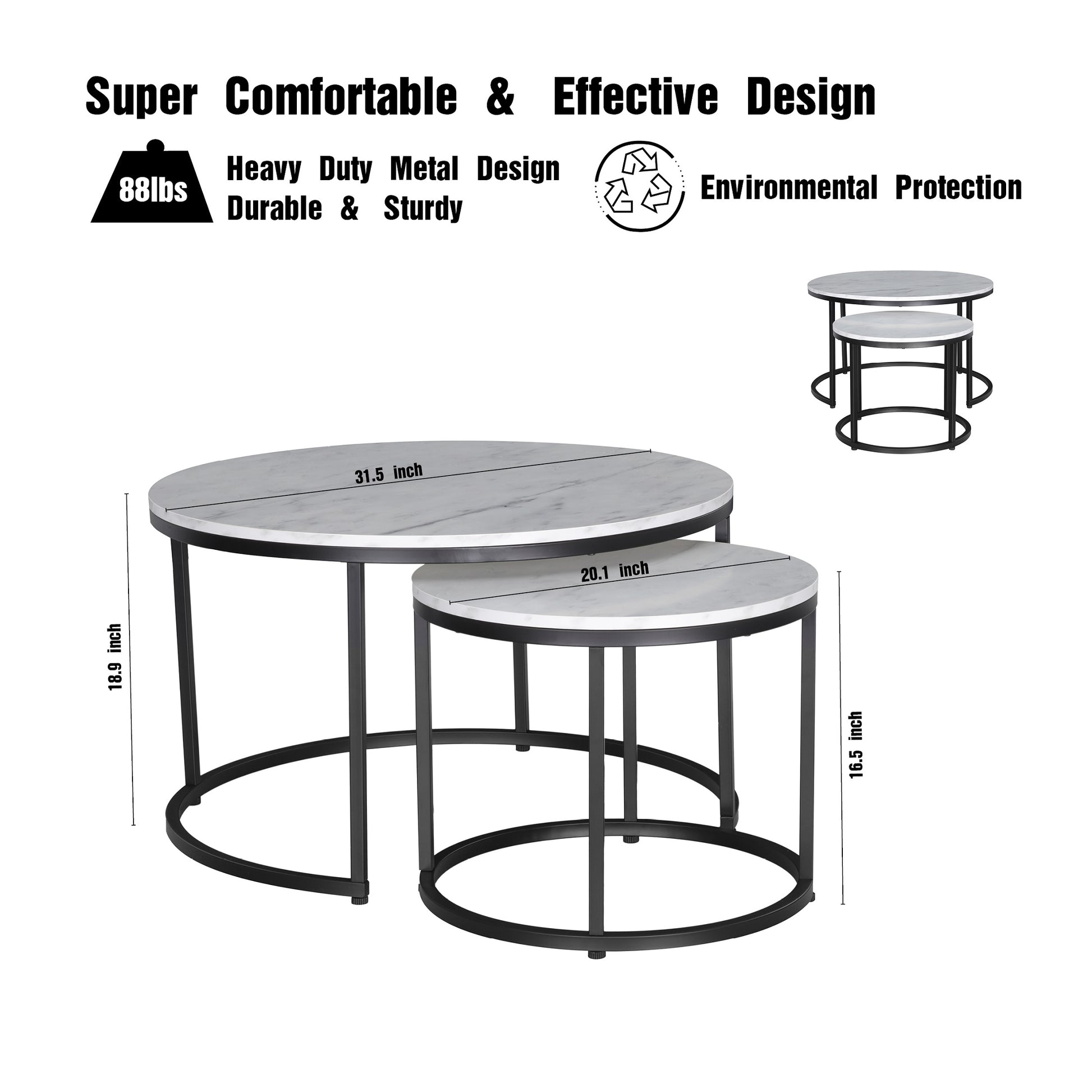 JJS Modern Round Nesting Coffee Table Set of 2