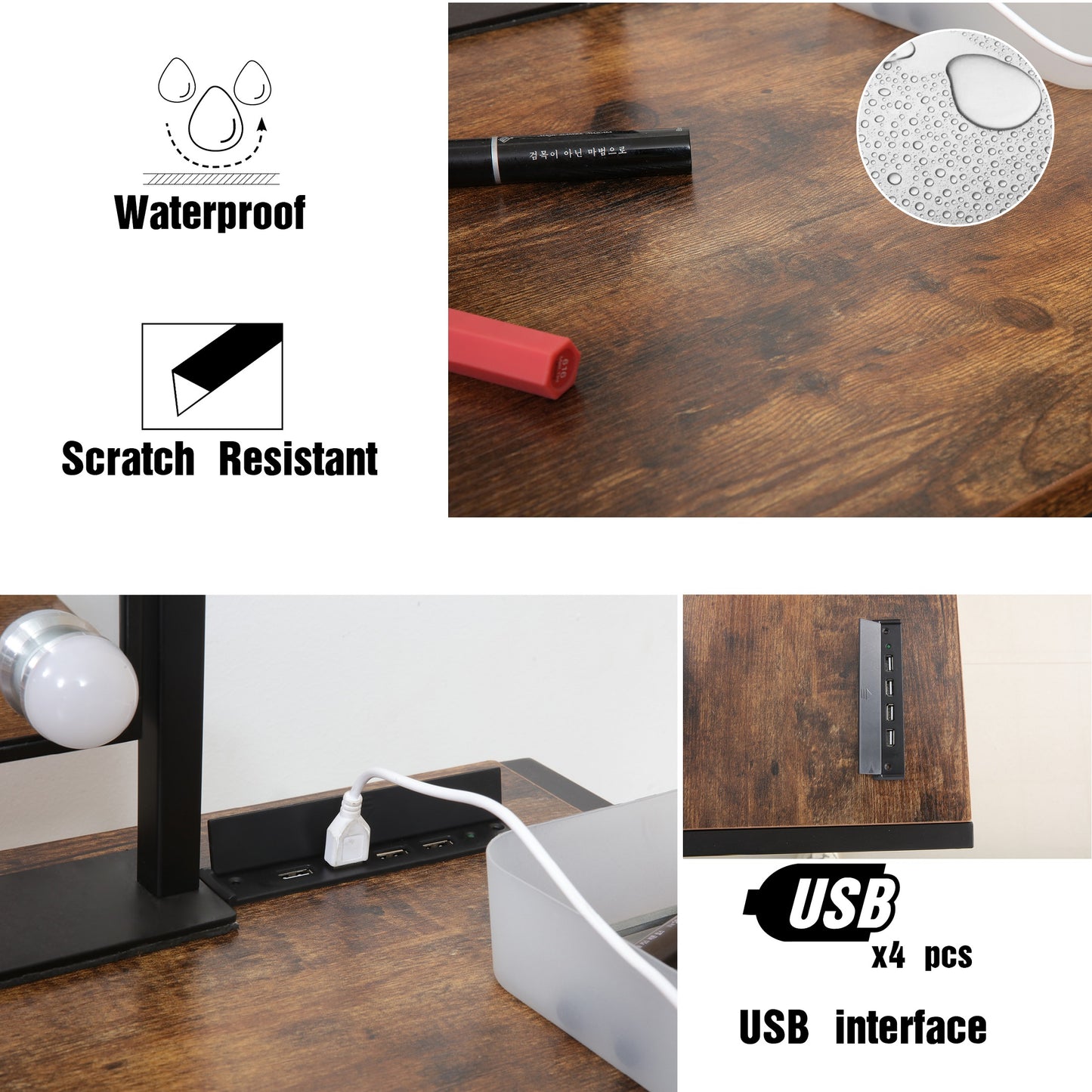 JJS Small Computer Desk Simple Style Writing Desk for Small Spaces 40 Inch Home Office Modern Student Study Laptop Writing Table with Storage Bag USB Hub, Rustic Brown/Black…