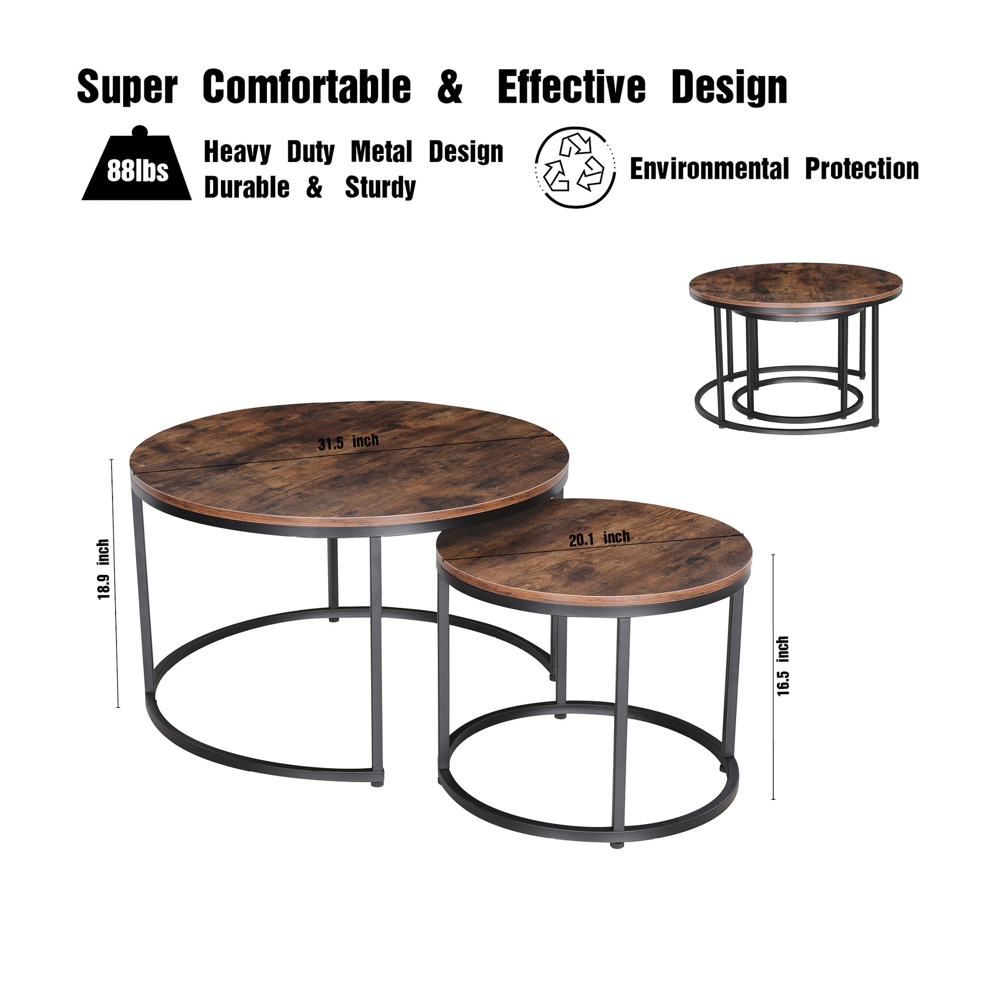 JJS Modern Round Nesting Coffee Table Set of 2