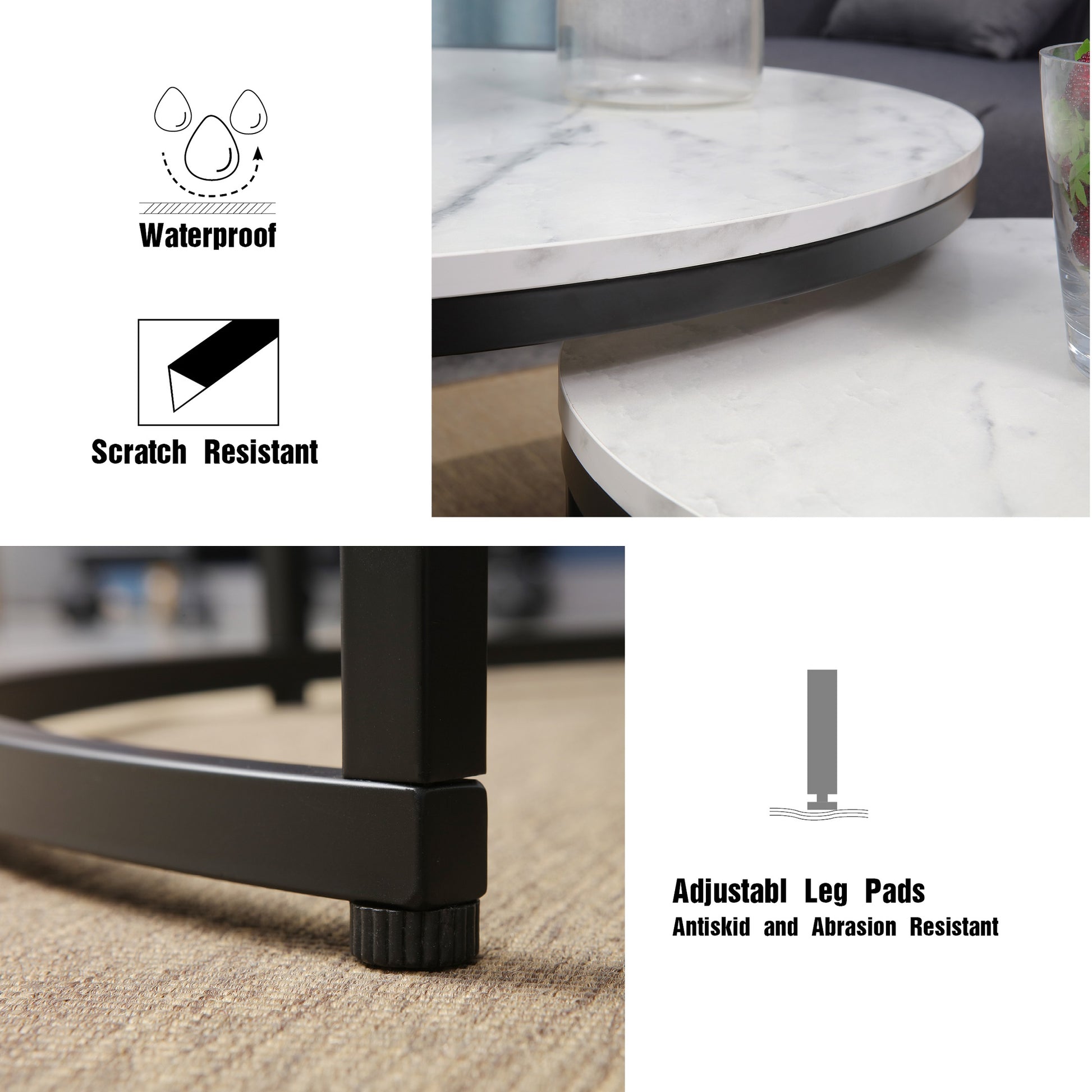 JJS Modern Round Nesting Coffee Table Set of 2