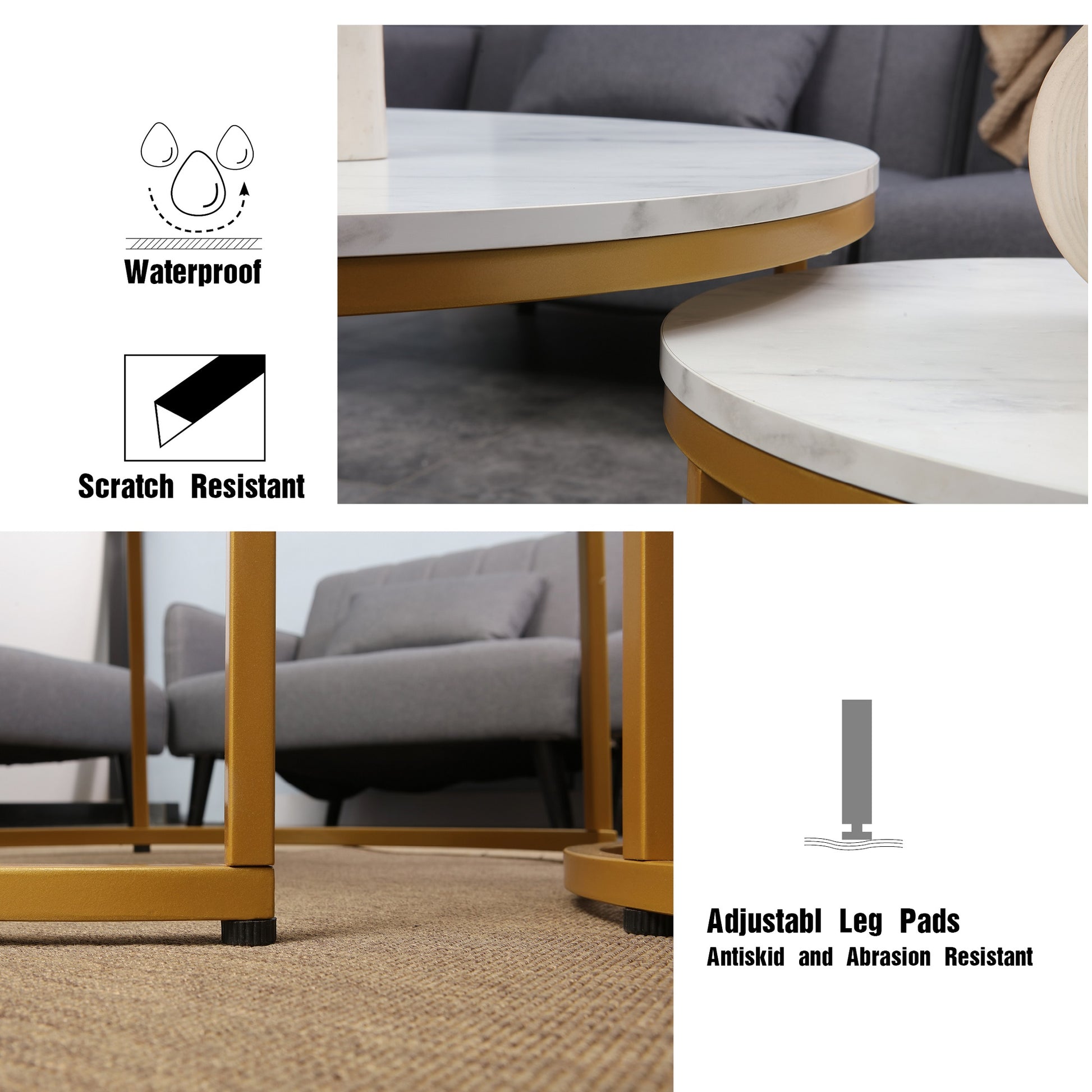 JJS Modern Round Nesting Coffee Table Set of 2