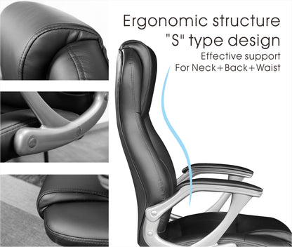 JJS High Back Swivel Executive Office Chair, Black